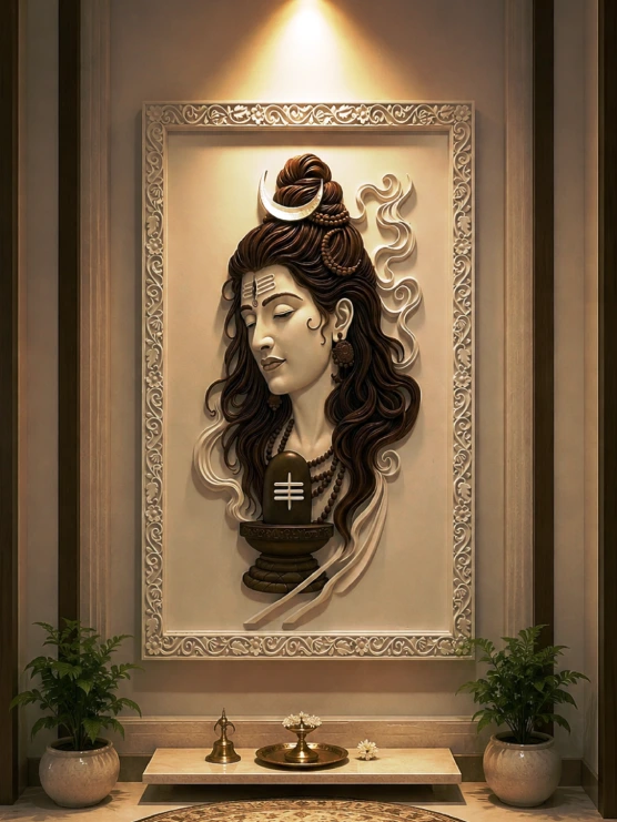 EarthStona Kailash Serenity Shivji Sandstone Wall Mural machine carved with hand finish for luxury home, temple and double height wall